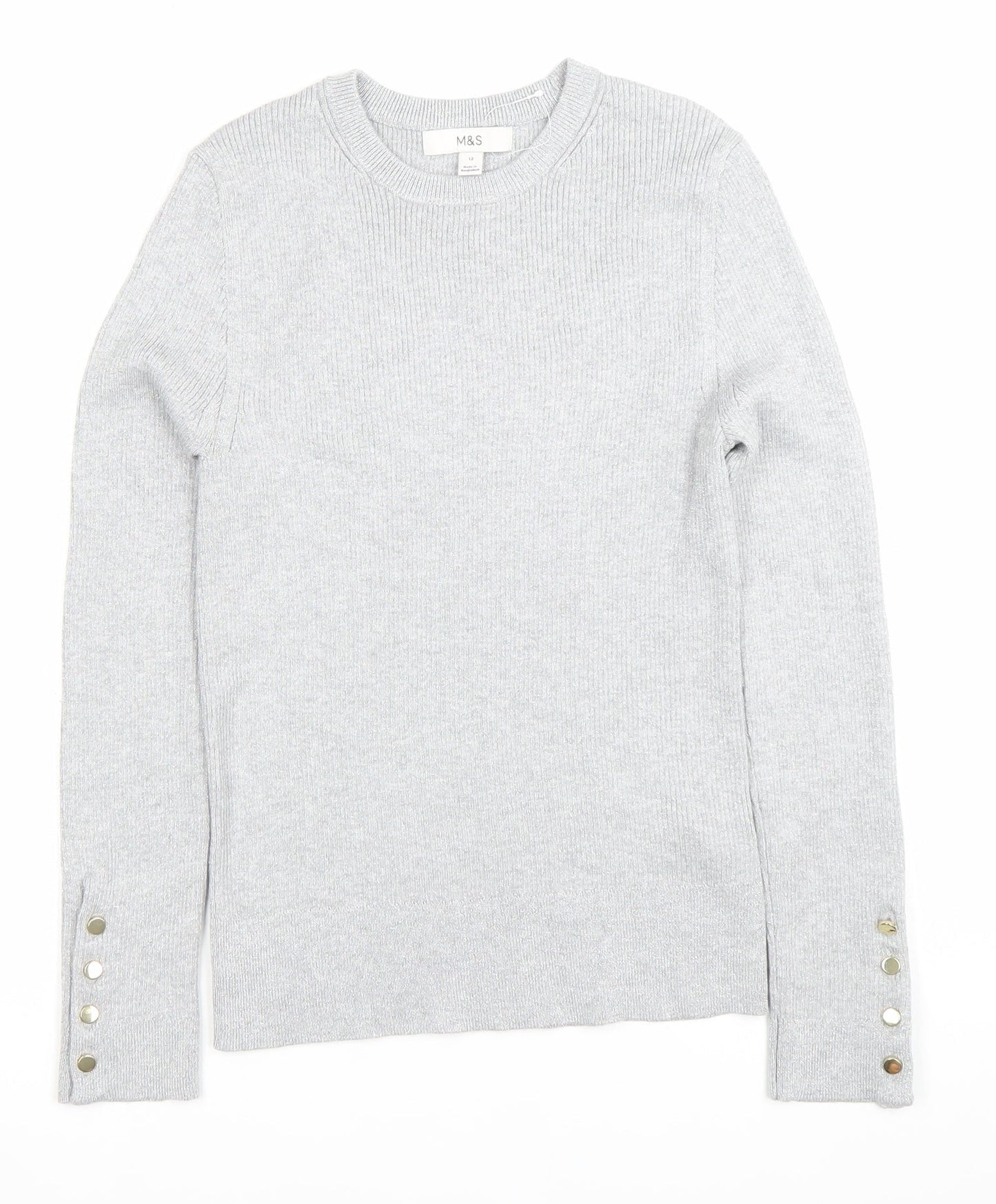 Marks and Spencer Women’s Grey Crew Neck Jumper Size 12 Long Sleeve