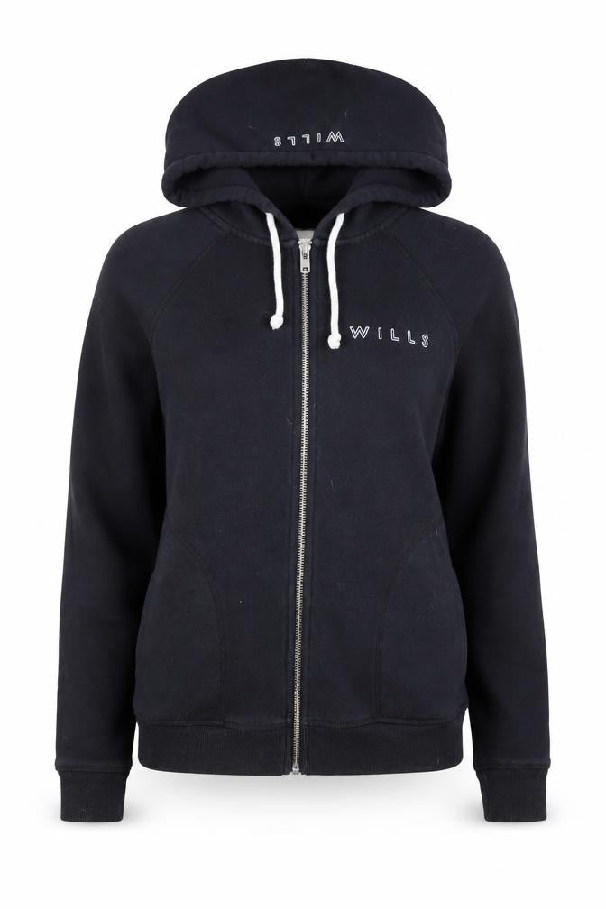 Jack Wills Womens Black Full Zip Hoodie Size UK 6 Cotton Blend