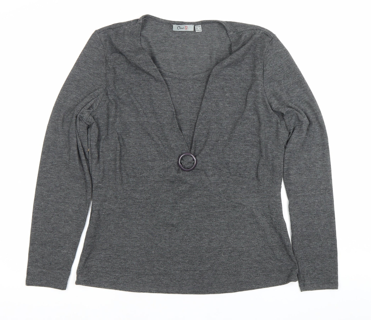 Oscar B Women’s Grey Wrap Blouse Size 14 Long Sleeve Buckle Detail