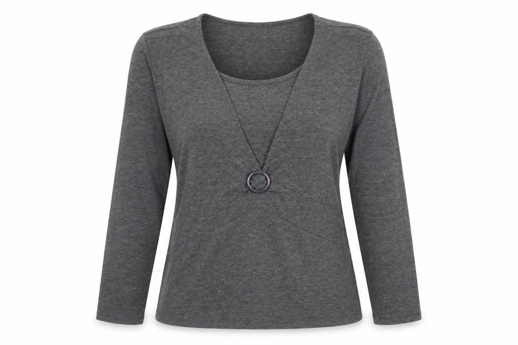Oscar B Women’s Grey Wrap Blouse Size 14 Long Sleeve Buckle Detail