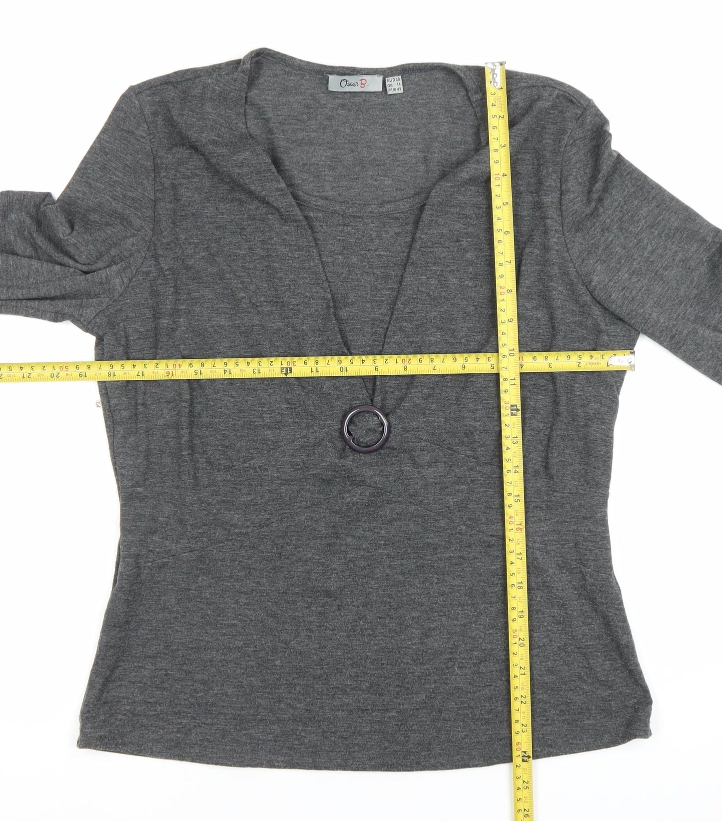 Oscar B Women’s Grey Wrap Blouse Size 14 Long Sleeve Buckle Detail