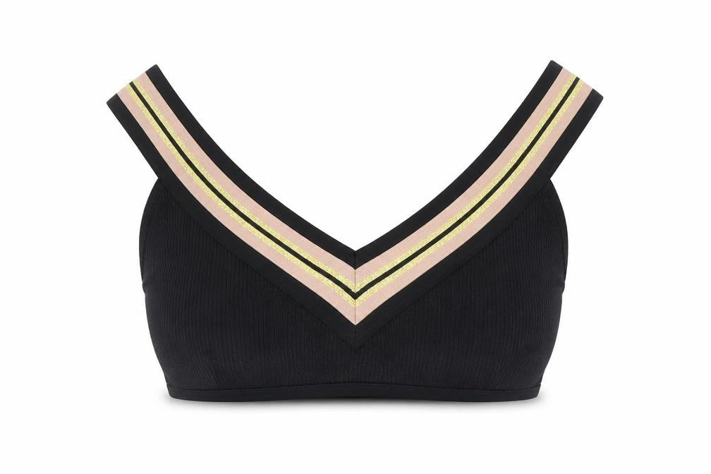 River Island Womens Black Glitter Strap Bralette Bikini Top UK 12