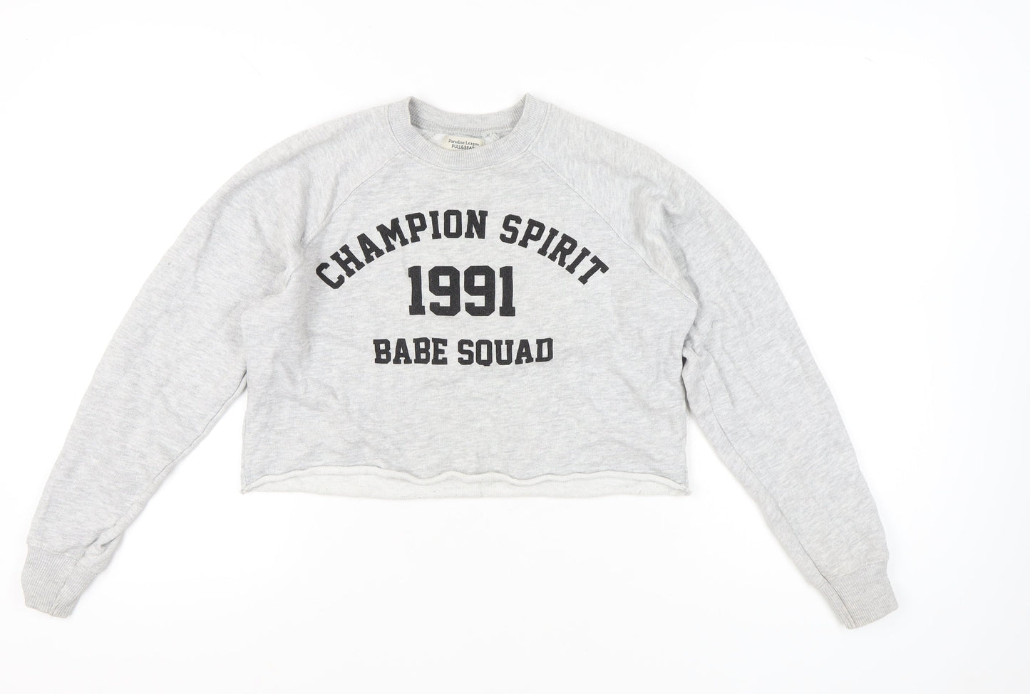 Pull&Bear Womens Grey XS Graphic Print Sweatshirt Crew Neck Long Sleeve