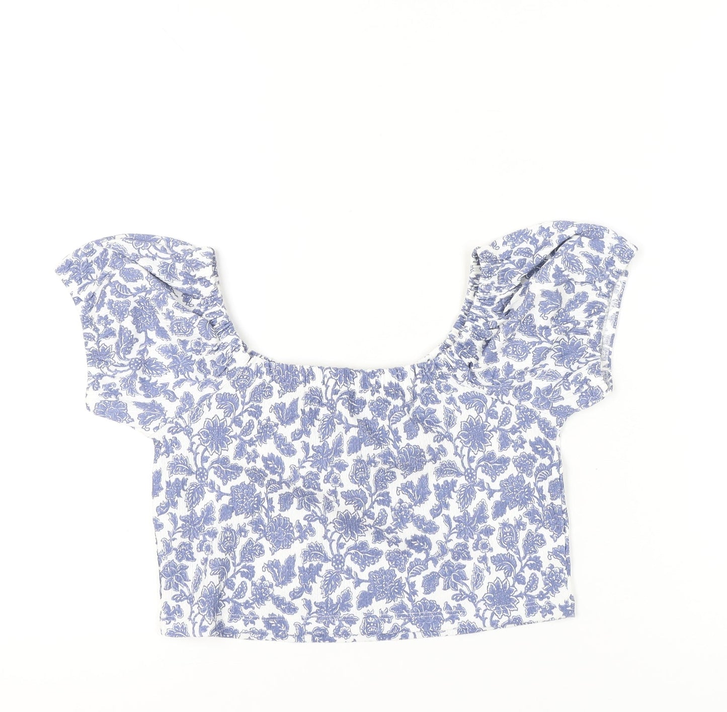 Topshop Women’s Blue Floral Cropped Blouse UK L Summer Casual