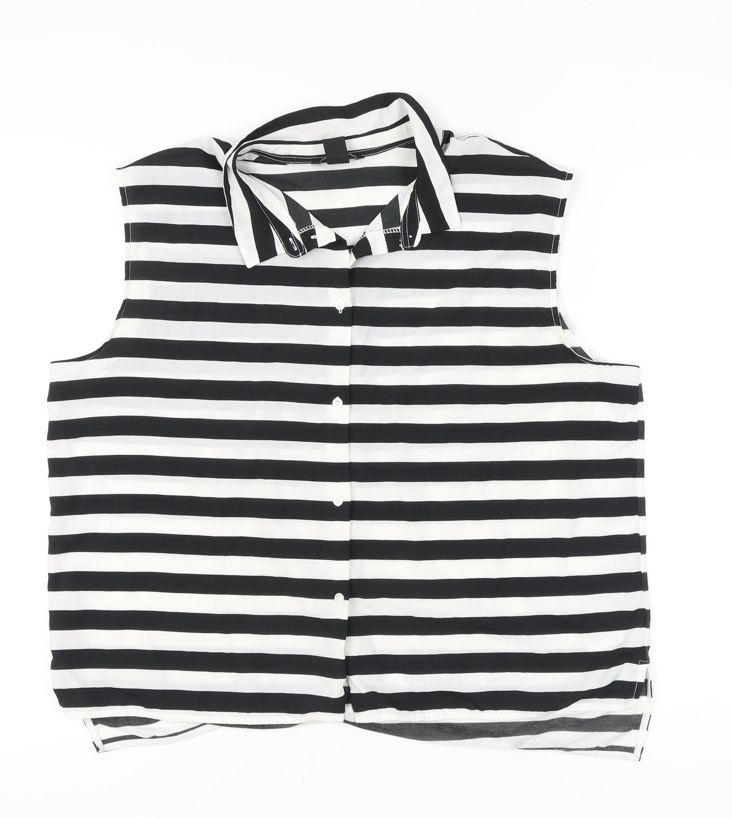 H&M Women’s Black White Striped Sleeveless Button-Up Shirt Size L