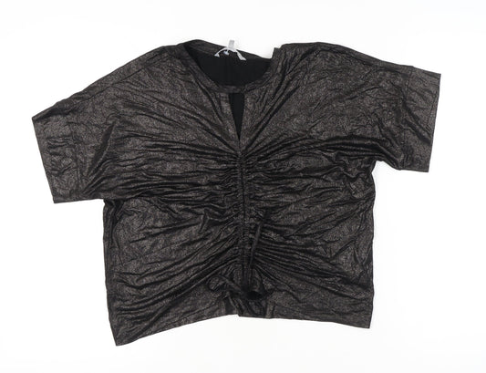 Oliver Bonas Women Black Glitter Tunic Blouse UK 10 Short Sleeve