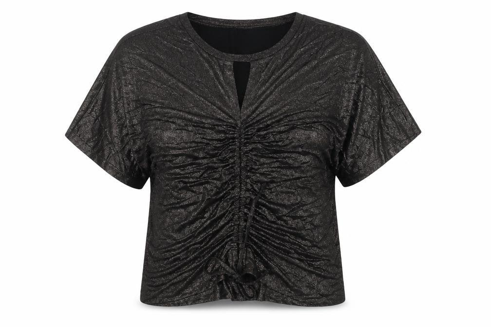 Oliver Bonas Women Black Glitter Tunic Blouse UK 10 Short Sleeve
