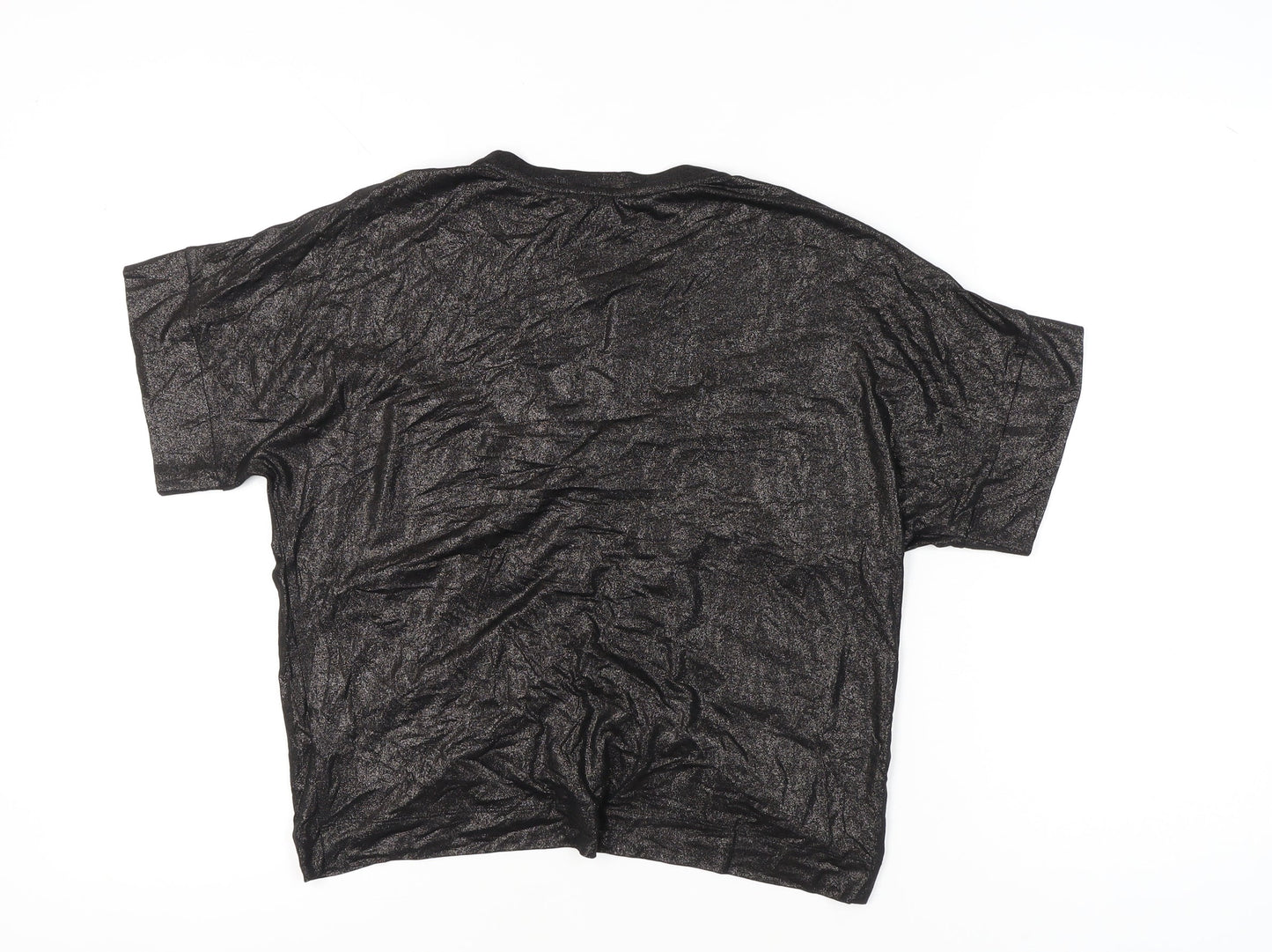Oliver Bonas Women Black Glitter Tunic Blouse UK 10 Short Sleeve