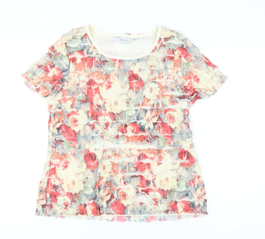 Preview Womens Multicoloured Floral Sheer T-Shirt Size 18 Scoop Neck