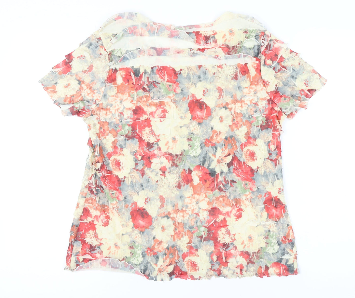 Preview Womens Multicoloured Floral Sheer T-Shirt Size 18 Scoop Neck