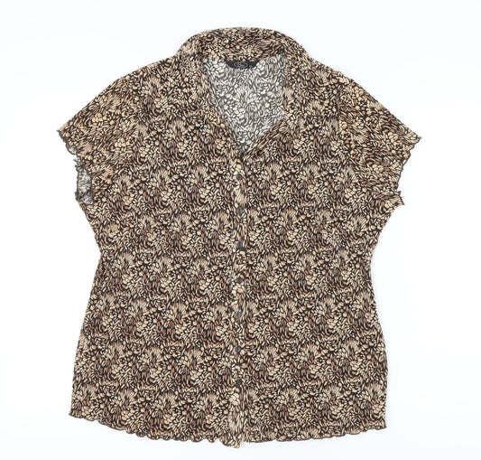 Bm Womens Brown Size 22 Button-Up Floral Short Sleeve Blouse