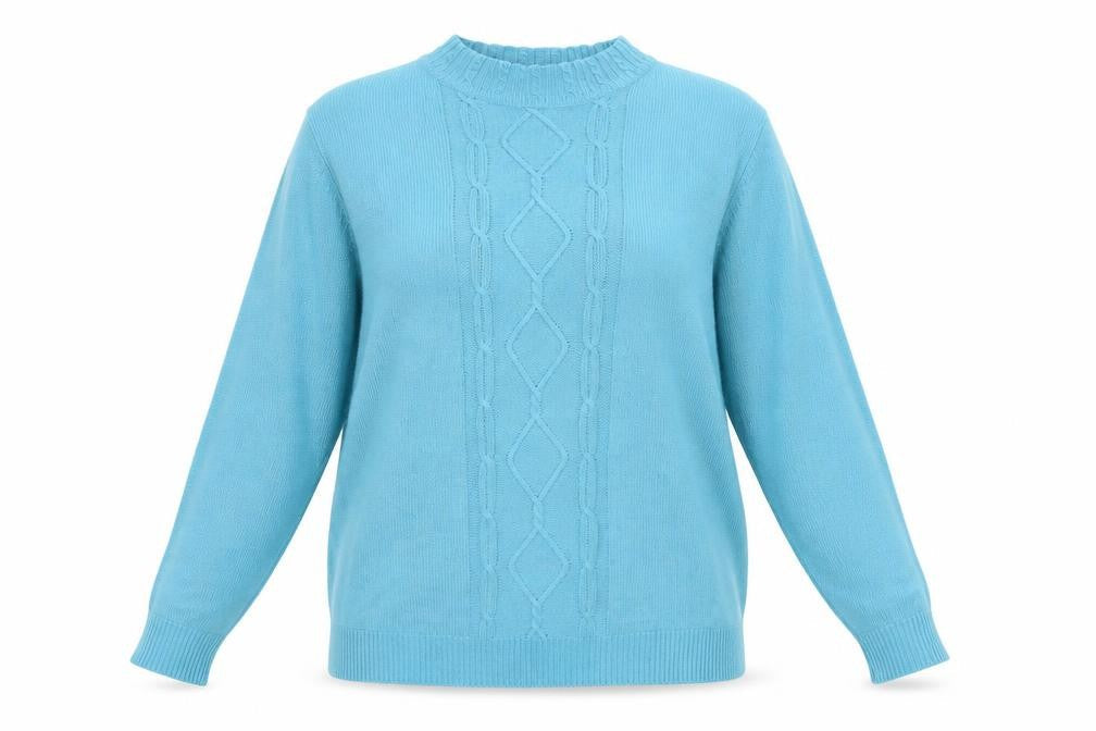 EWM Women’s Blue Cable Knit Mock Neck Jumper Size 18