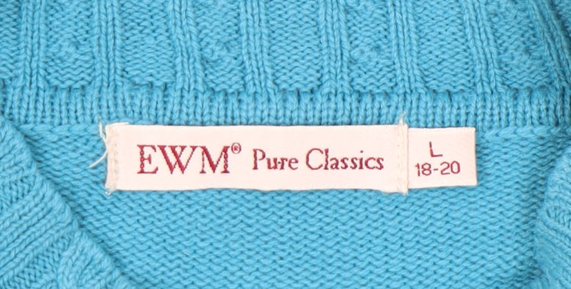EWM Women’s Blue Cable Knit Mock Neck Jumper Size 18