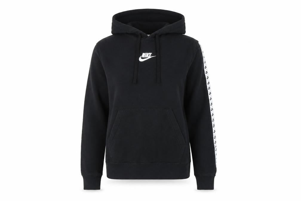 Nike Womens Black XS Pullover Hoodie Sweatshirt Logo Tape Sleeve