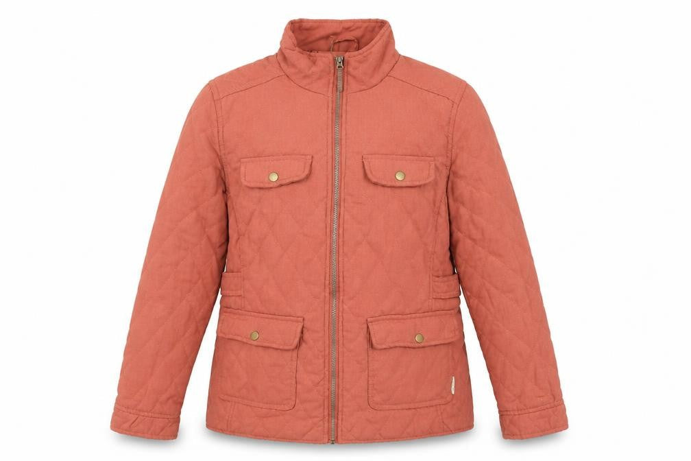 RED Women's Orange Quilted Jacket L Full Zip Pockets Casual