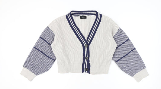 CDER Womens Beige Striped Cardigan XL V-Neck Knit Jumper