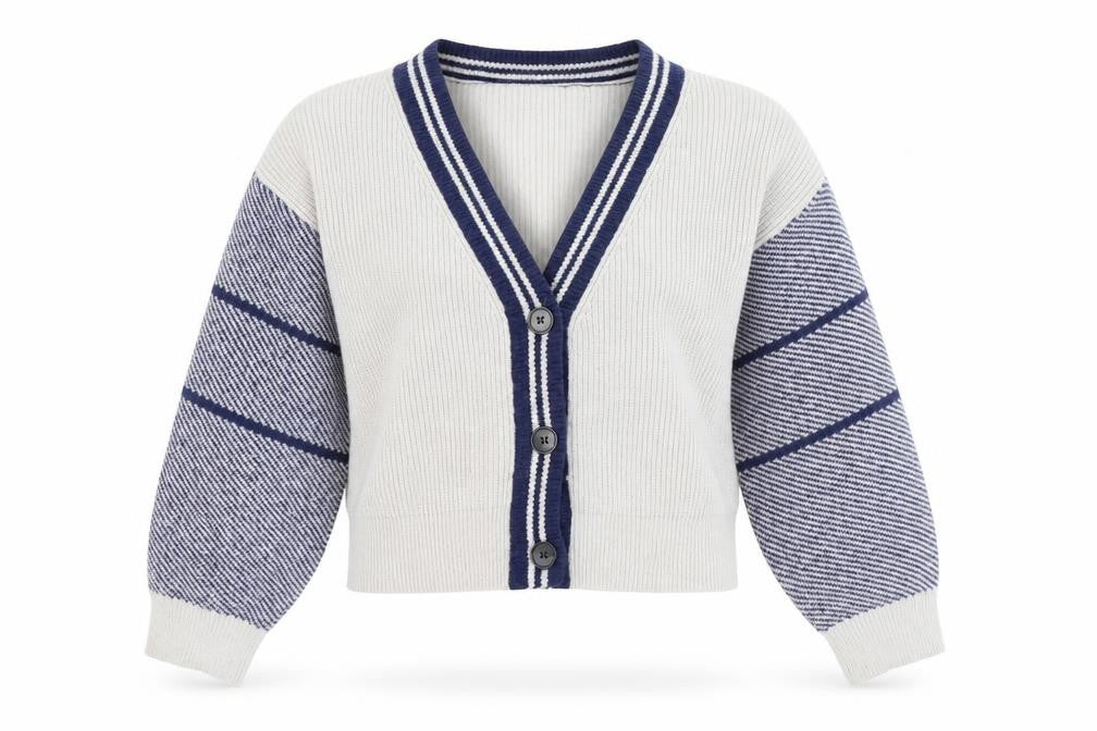 CDER Womens Beige Striped Cardigan XL V-Neck Knit Jumper