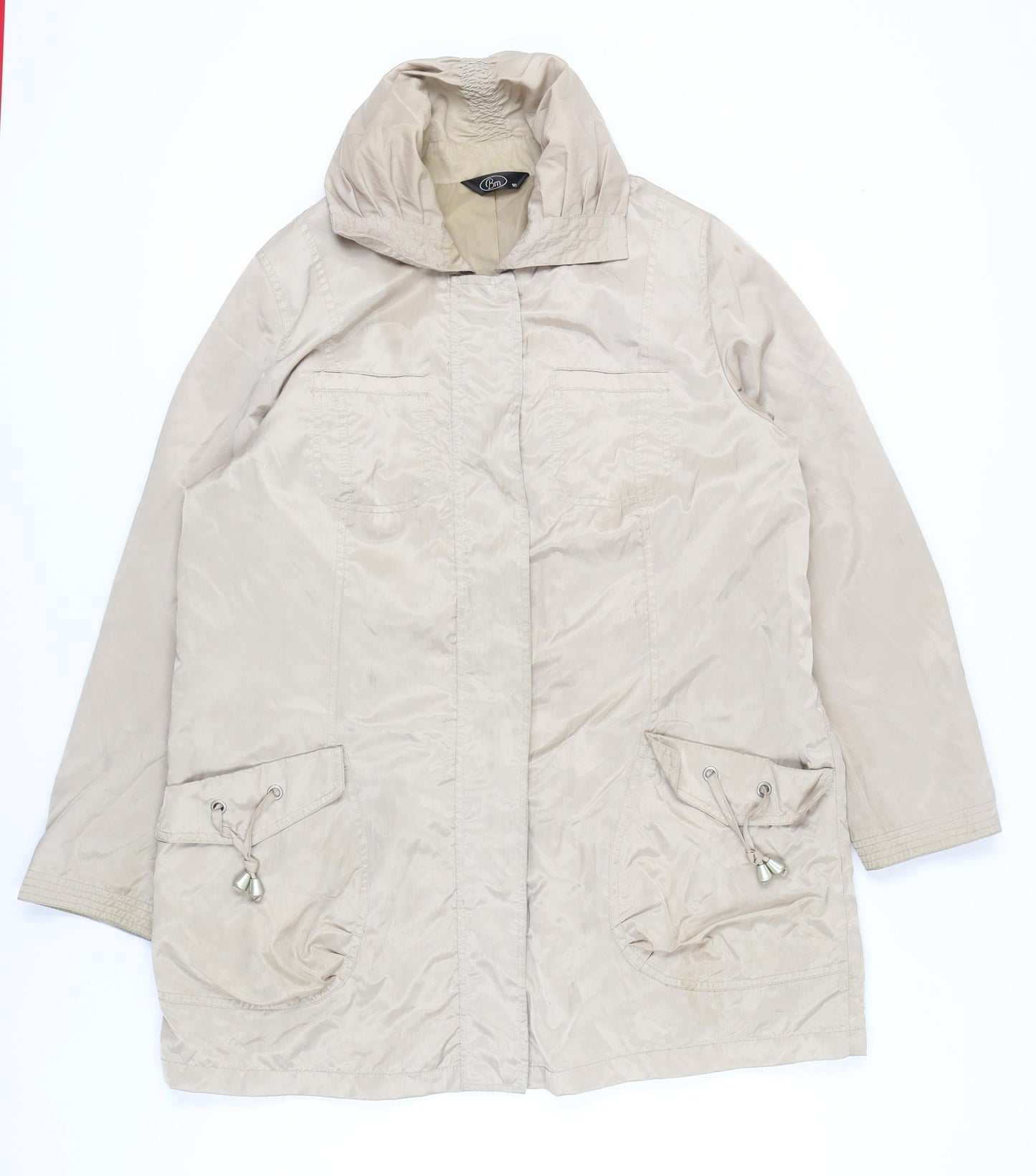 Bm Womens Beige Hooded Rain Jacket Size 18 Mid-Length