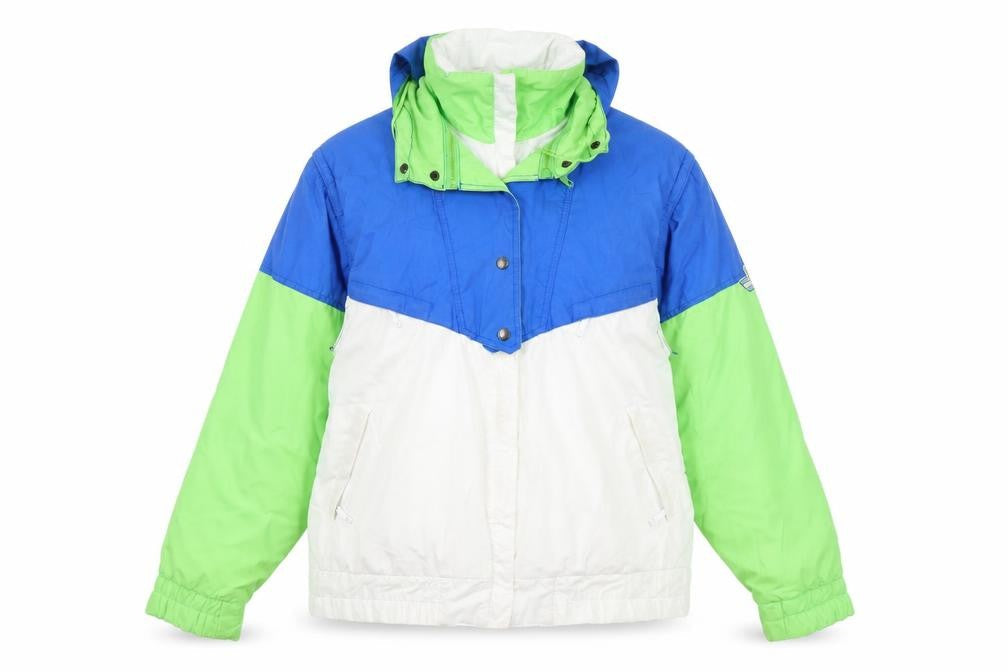 Nevica Womens Ski Jacket Blue Green White Size 14 Hooded Winter Coat