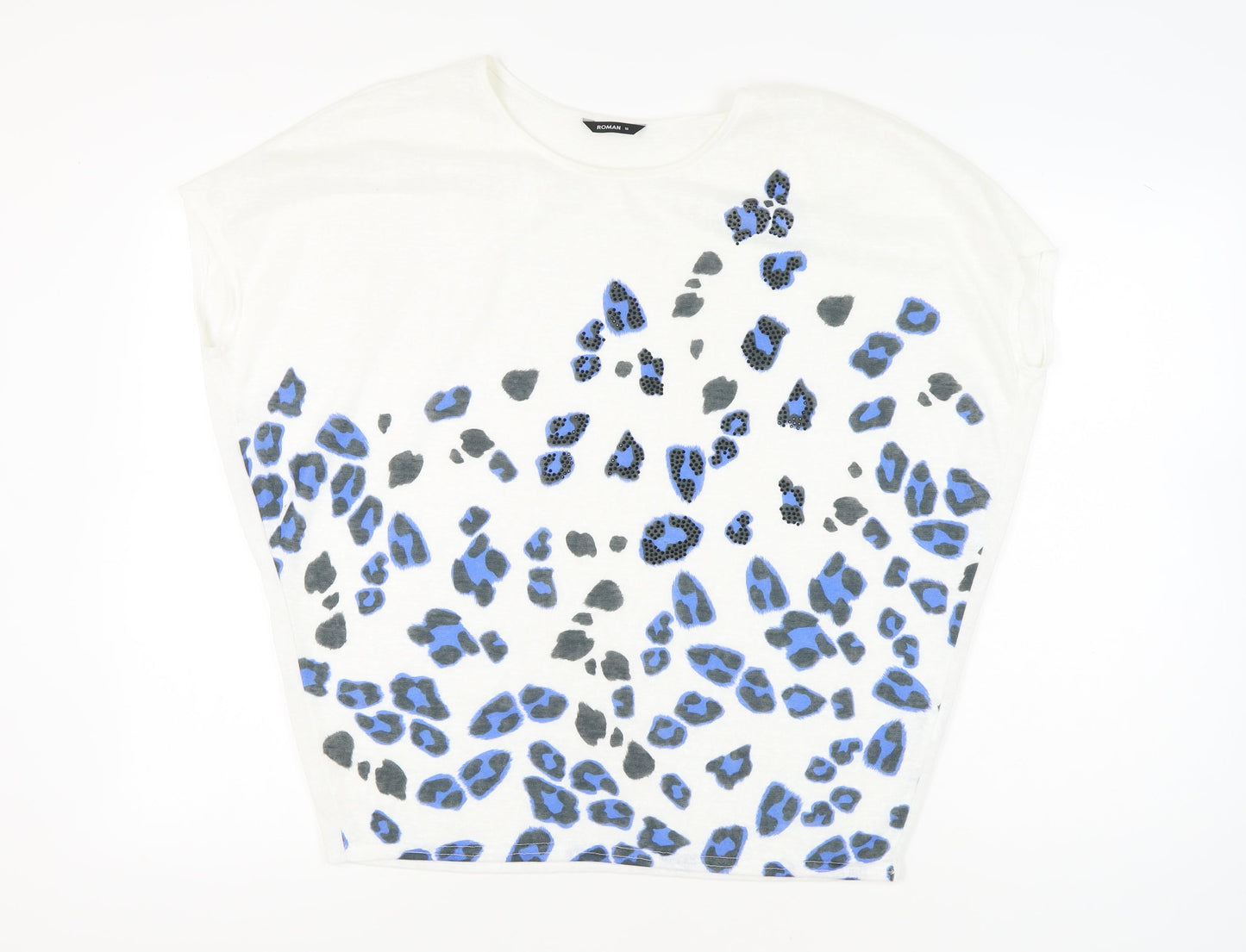 Roman Women’s White Leopard Print T-Shirt Size 16 Casual Spring