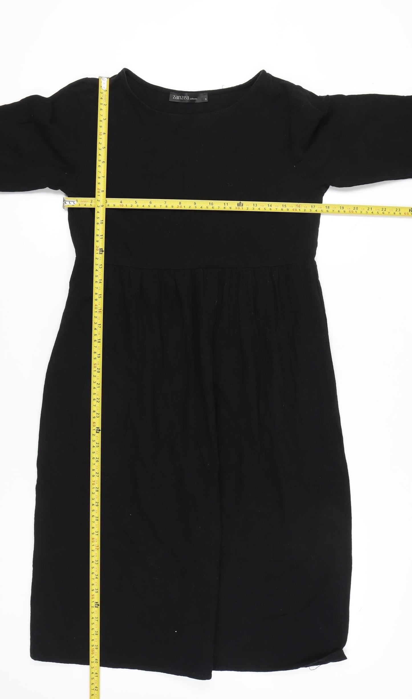 Zanzea Women Black Cotton A-Line Knee Length Dress Size S