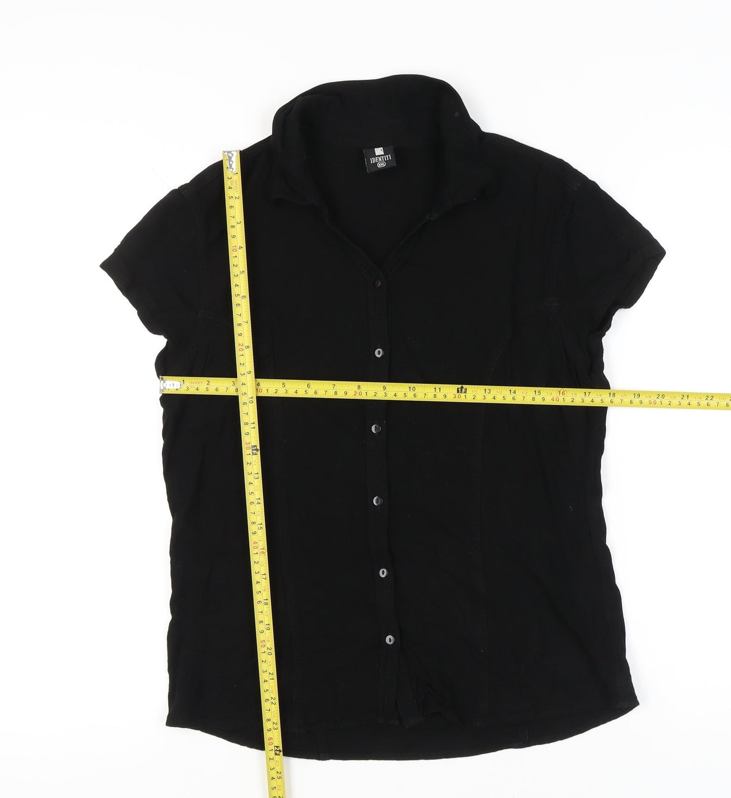 Identiti Womens Black Button-Up Shirt 2XL Short Sleeve Collared