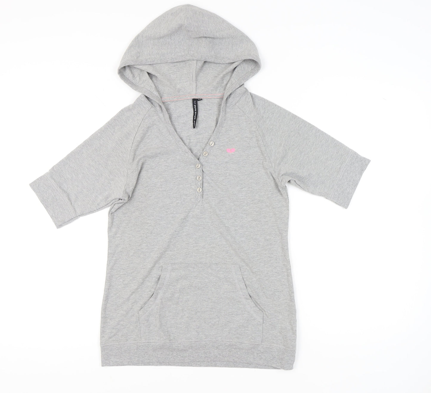 Pure Simple Sport Womens Grey Size 12 Hooded V-Neck T-Shirt
