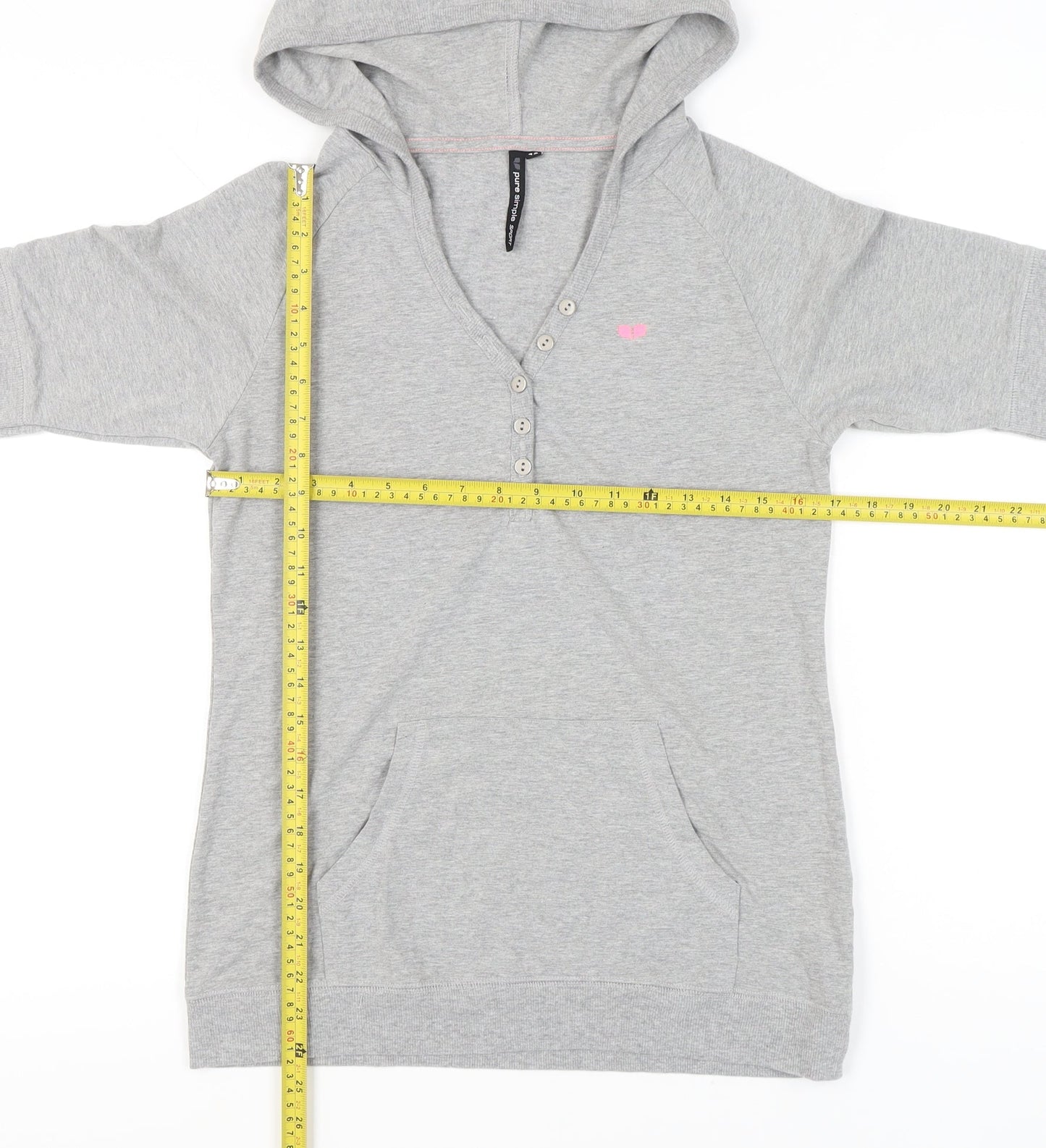 Pure Simple Sport Womens Grey Size 12 Hooded V-Neck T-Shirt