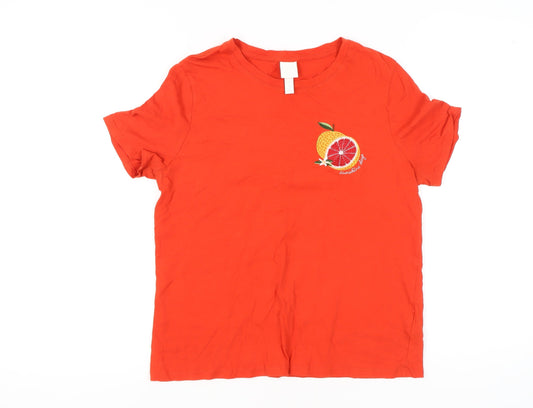H&M Womens Red Cotton Embroidered Fruit T-Shirt Size M
