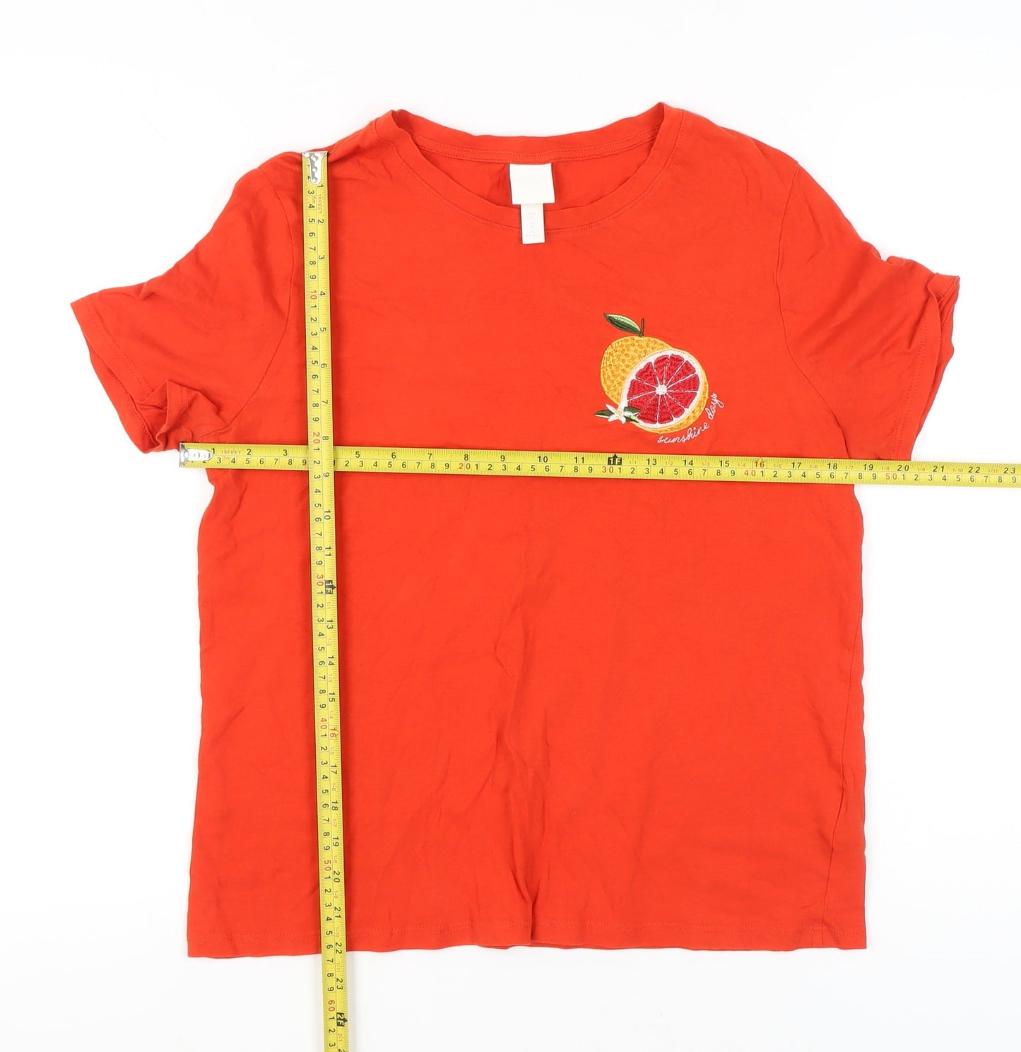 H&M Womens Red Cotton Embroidered Fruit T-Shirt Size M