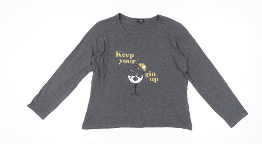Pour Moi Womens Grey Size 10 Long Sleeve Funny Quote T-Shirt