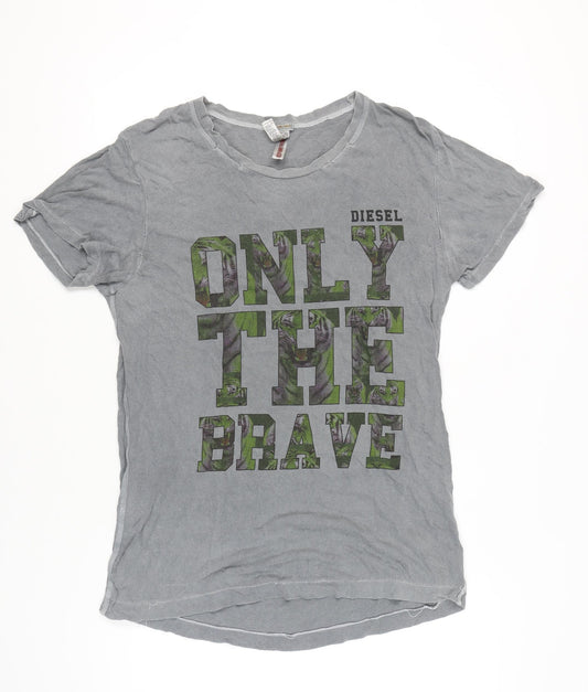 Diesel Men’s Grey L Graphic Print Cotton T-Shirt Crew Neck