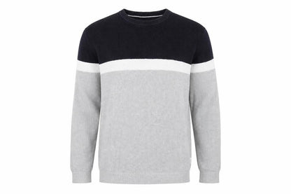 Jack & Jones Mens Grey & Black Striped Cotton Pullover Jumper L