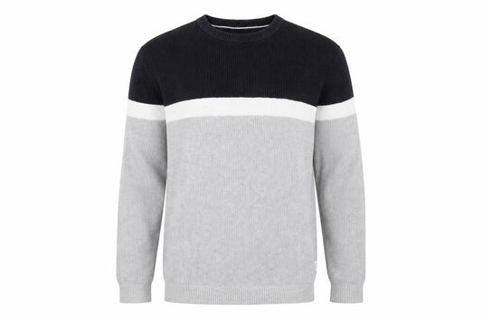 Jack & Jones Mens Grey & Black Striped Cotton Pullover Jumper L