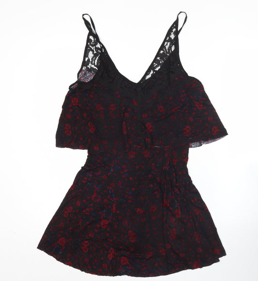 Ecote Womens Black Red Floral Viscose Slip Dress Size M