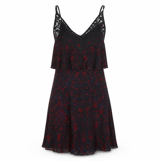 Ecote Womens Black Red Floral Viscose Slip Dress Size M