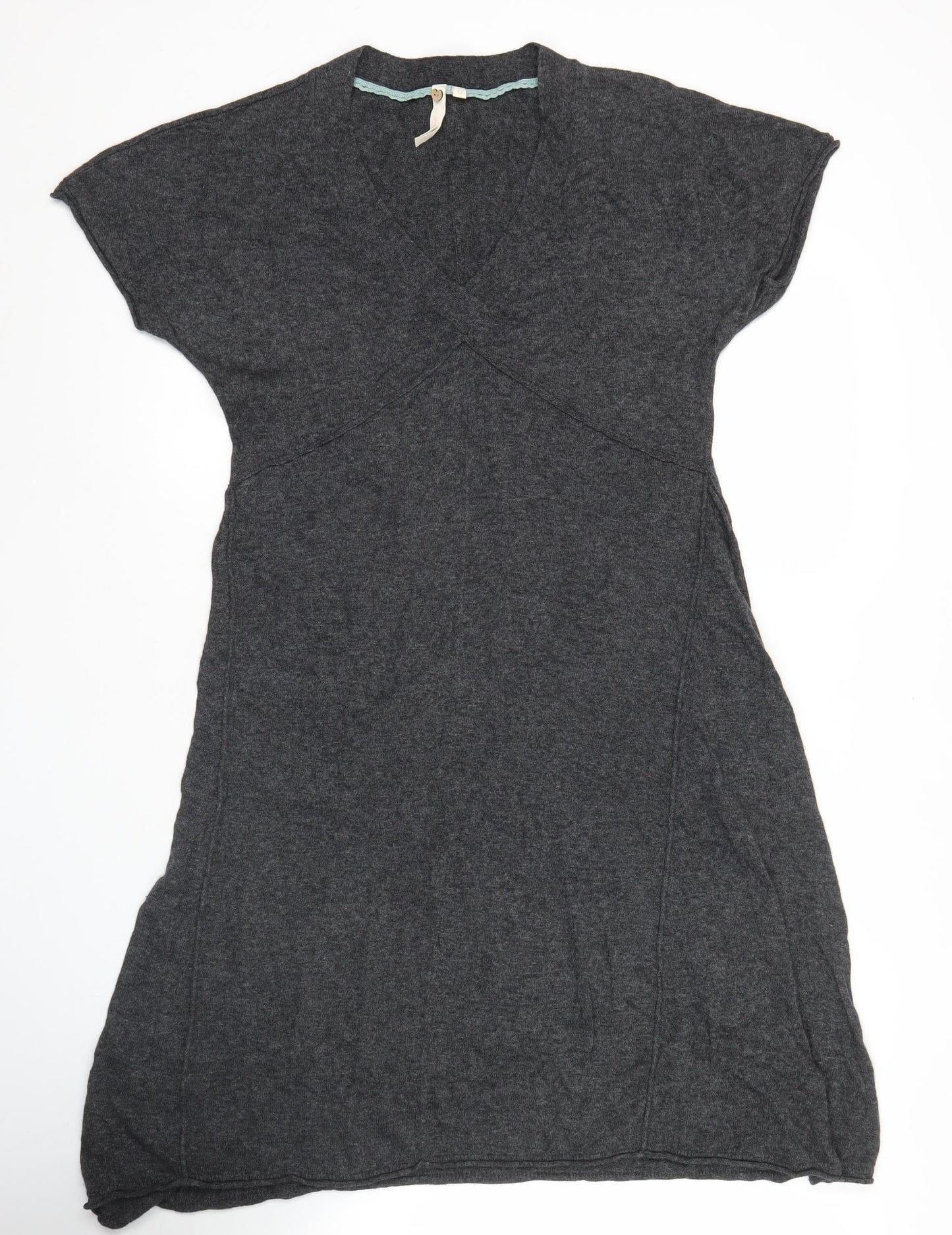 Woolworths Women’s Grey Knit Shift Dress Size 12 V-Neck Casual