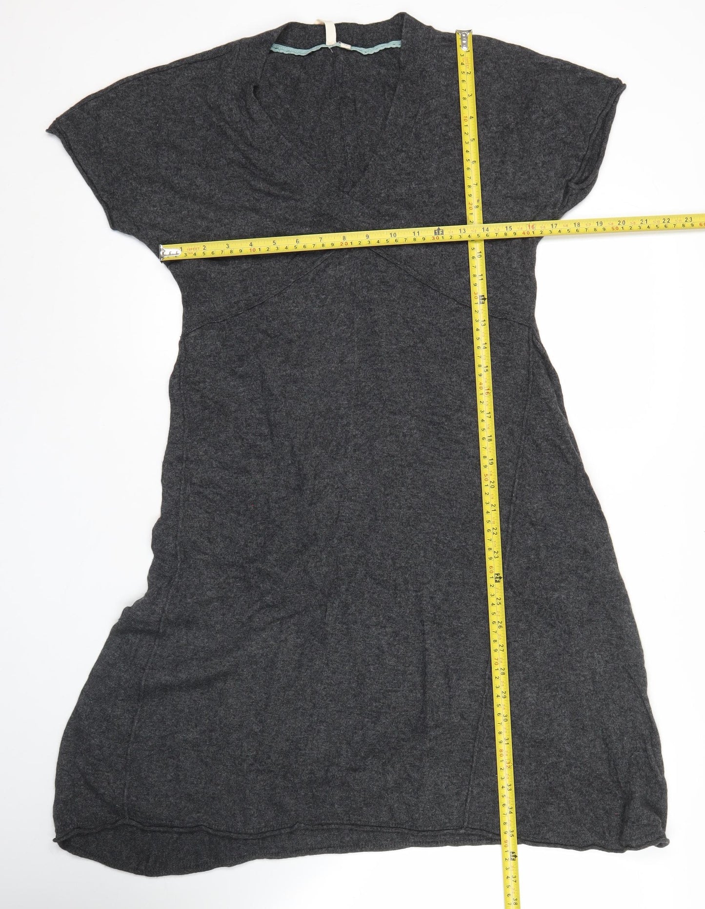 Woolworths Women’s Grey Knit Shift Dress Size 12 V-Neck Casual