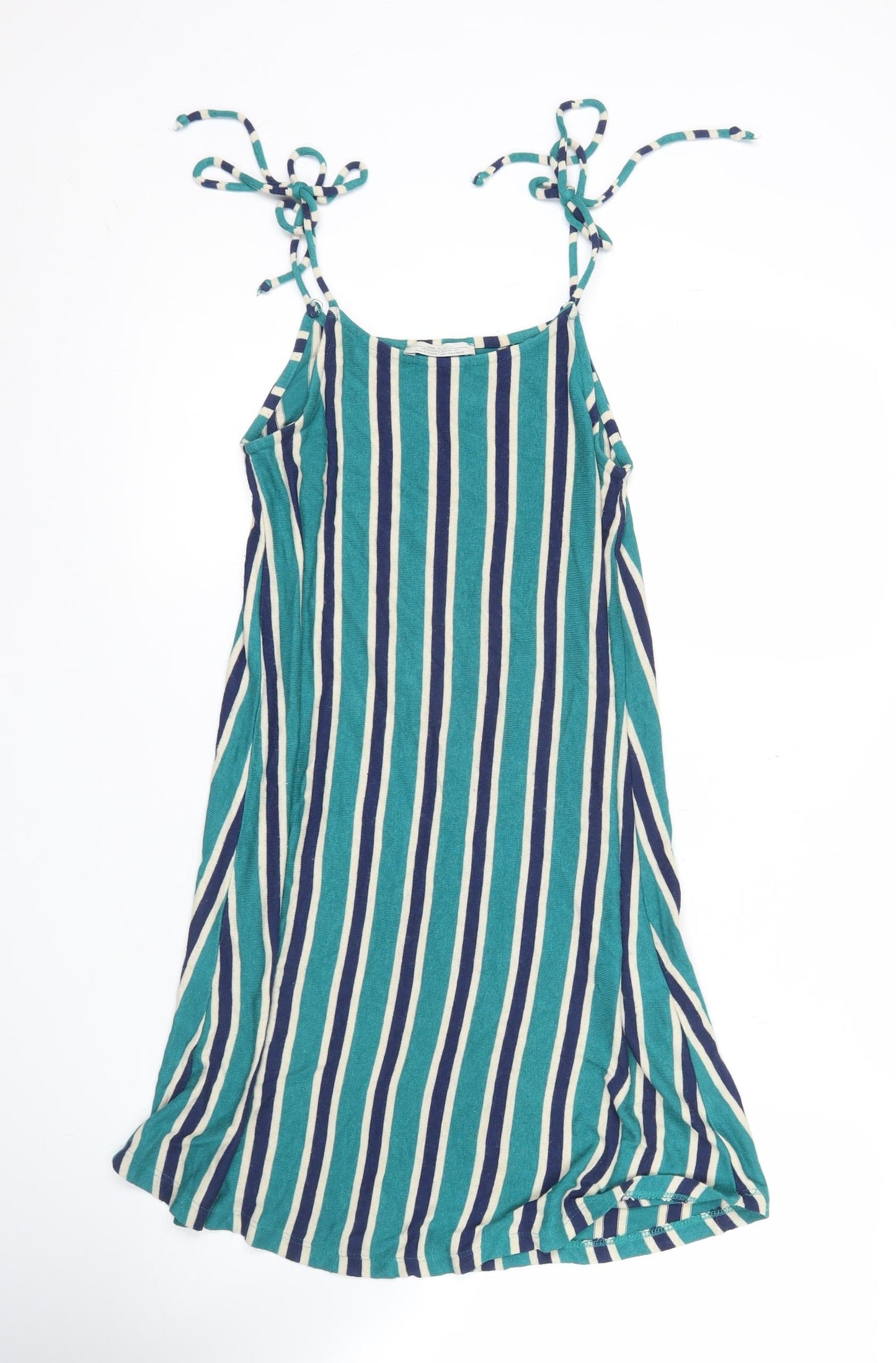 Zara Women Blue Striped Mini Slip Dress Size 10 Halter Sleeve