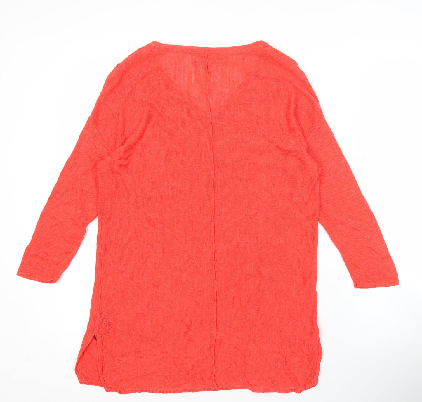 Monsoon Womens Red Linen Blend Tunic Blouse S Long Sleeve V-Neck