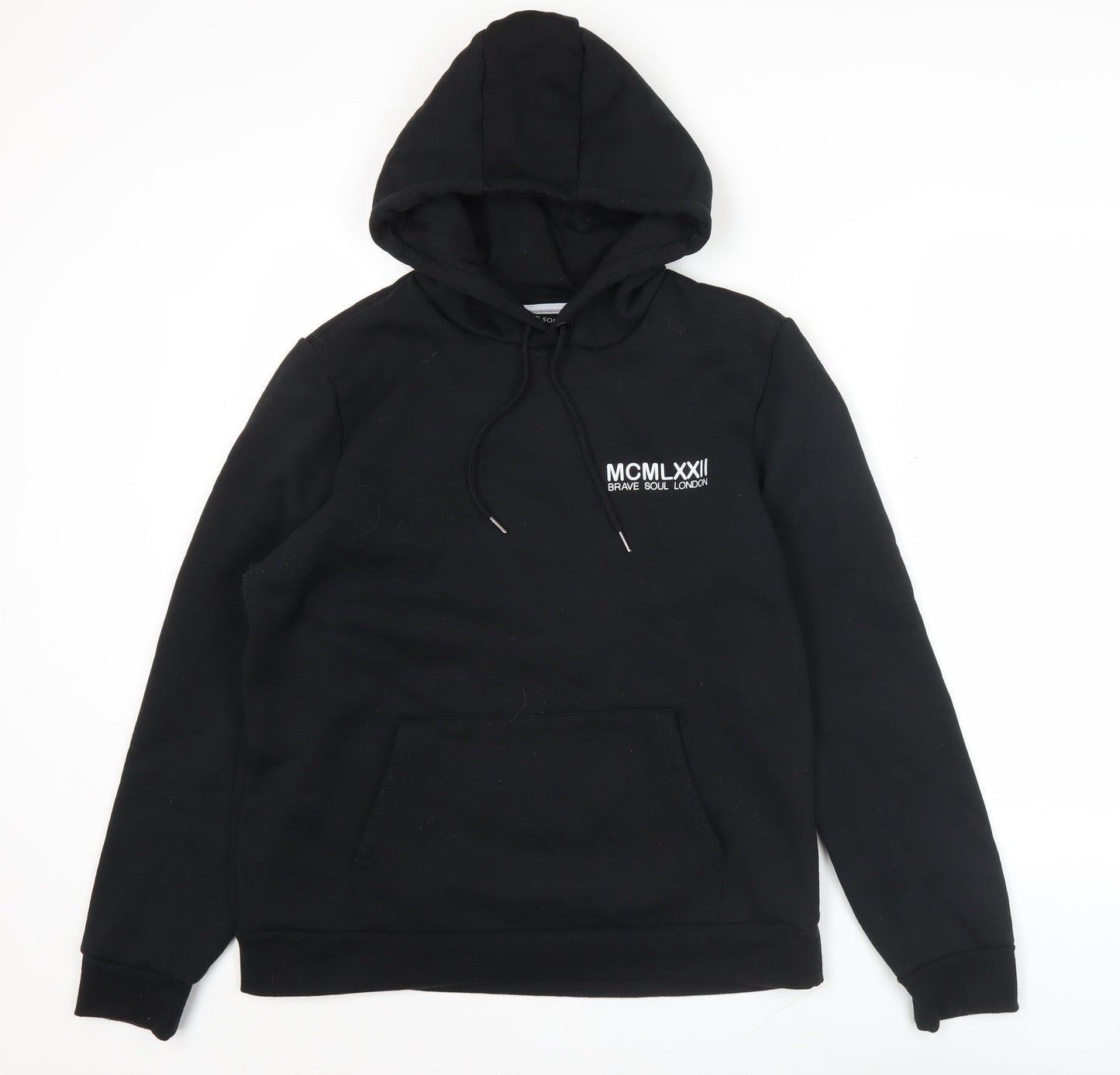 Brave Soul Men’s Black Pullover Hoodie L Regular Fit Logo Graphic