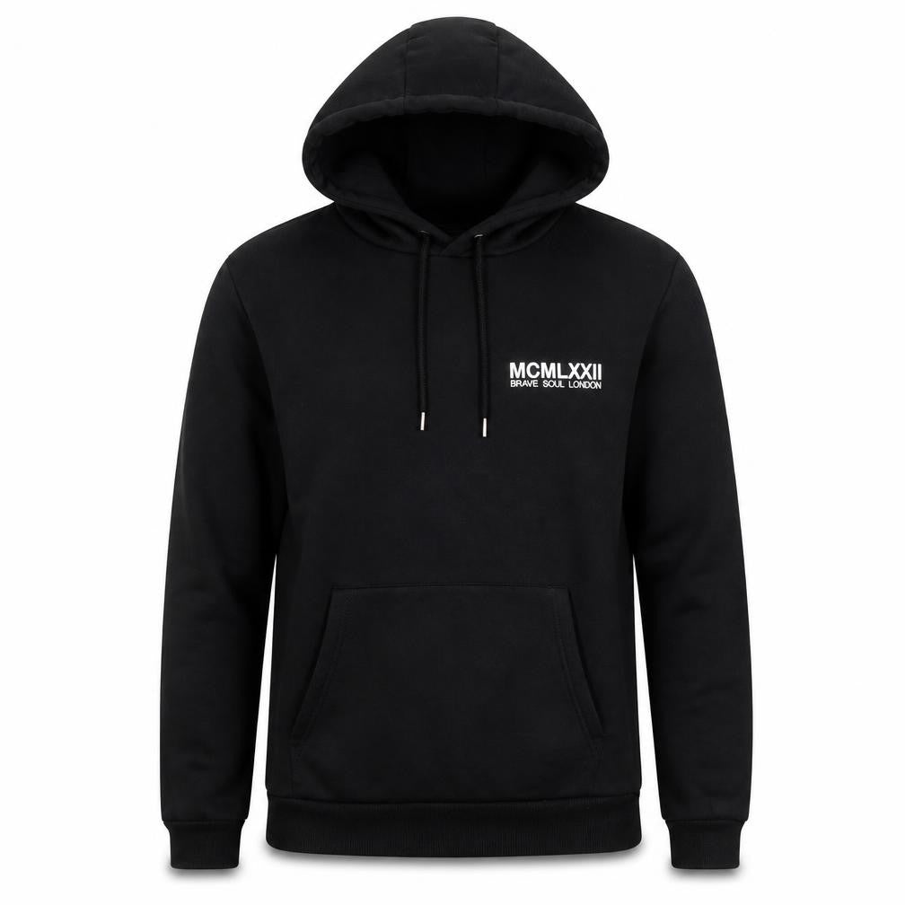 Brave Soul Men’s Black Pullover Hoodie L Regular Fit Logo Graphic