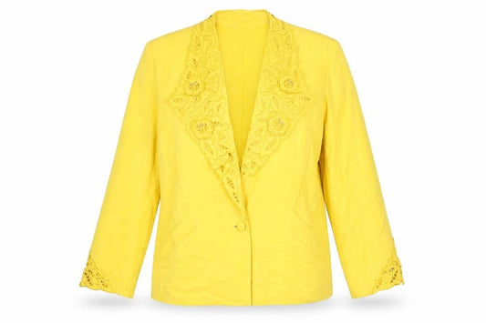 Dino Valiano Womens Yellow Blazer Jacket Size 16 Rayon Linen Vintage
