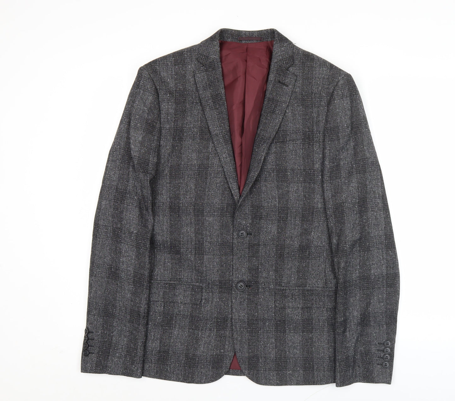 River Island Men's Grey Check Blazer Jacket 38R Regular Fit