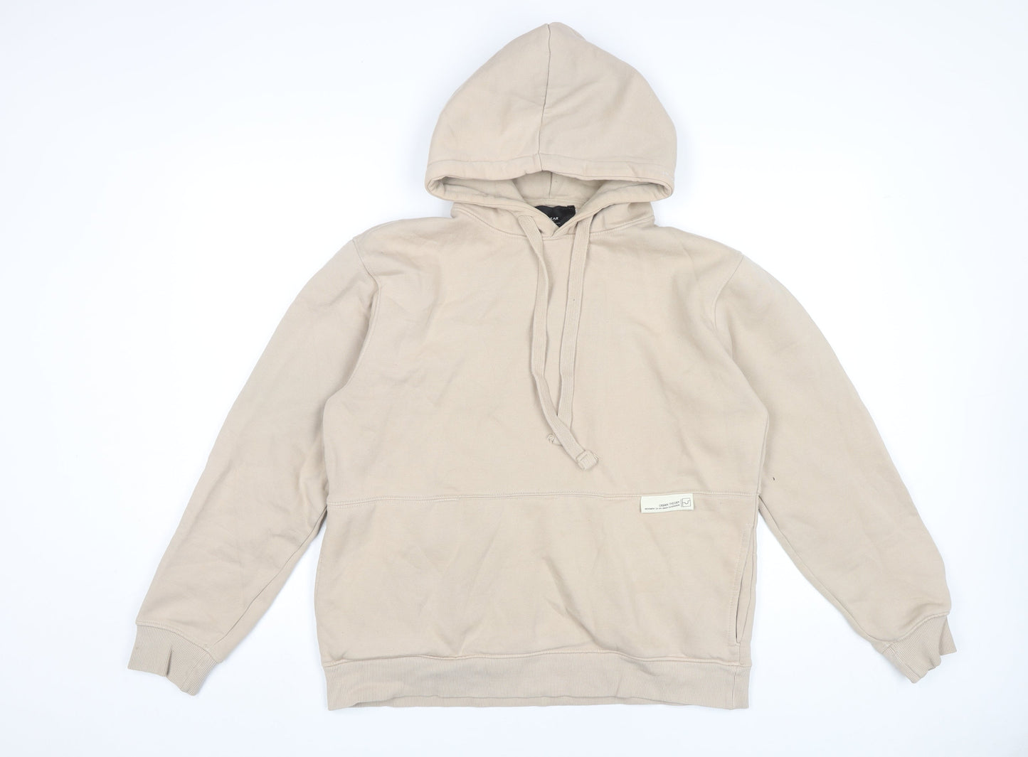 Pull&Bear Men’s Beige Pullover Hoodie M Regular Fit Cotton Blend