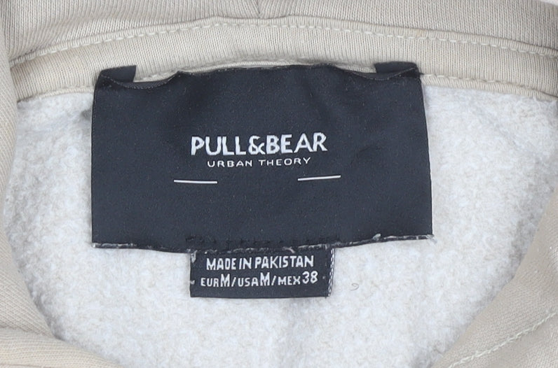 Pull&Bear Men’s Beige Pullover Hoodie M Regular Fit Cotton Blend