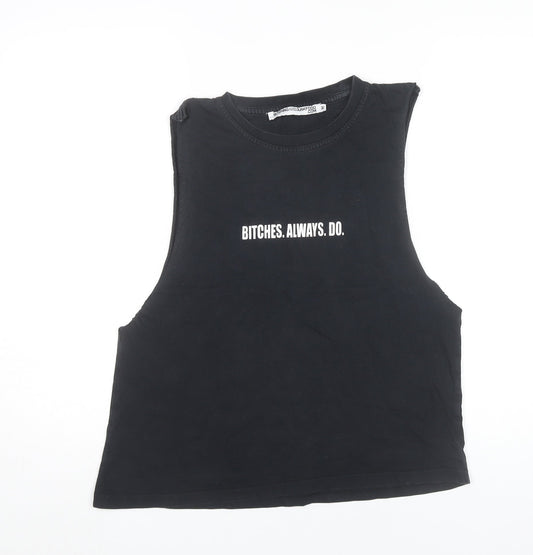 Bitchingandjunkfood Womens Black Crop Tank Top Size M Sleeveless Casual