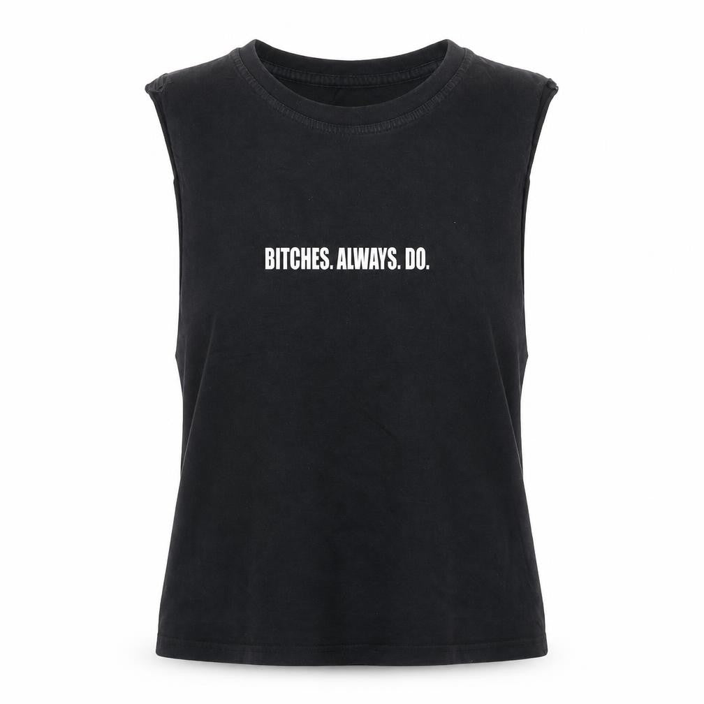 Bitchingandjunkfood Womens Black Crop Tank Top Size M Sleeveless Casual