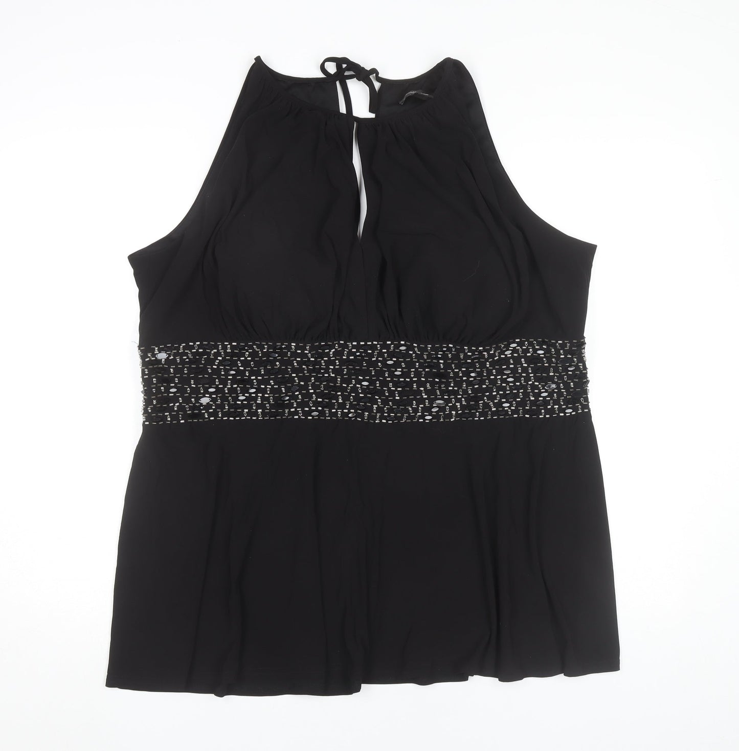 R&M Richards Women’s Black Beaded Halter Tunic Blouse Size 22 Plus