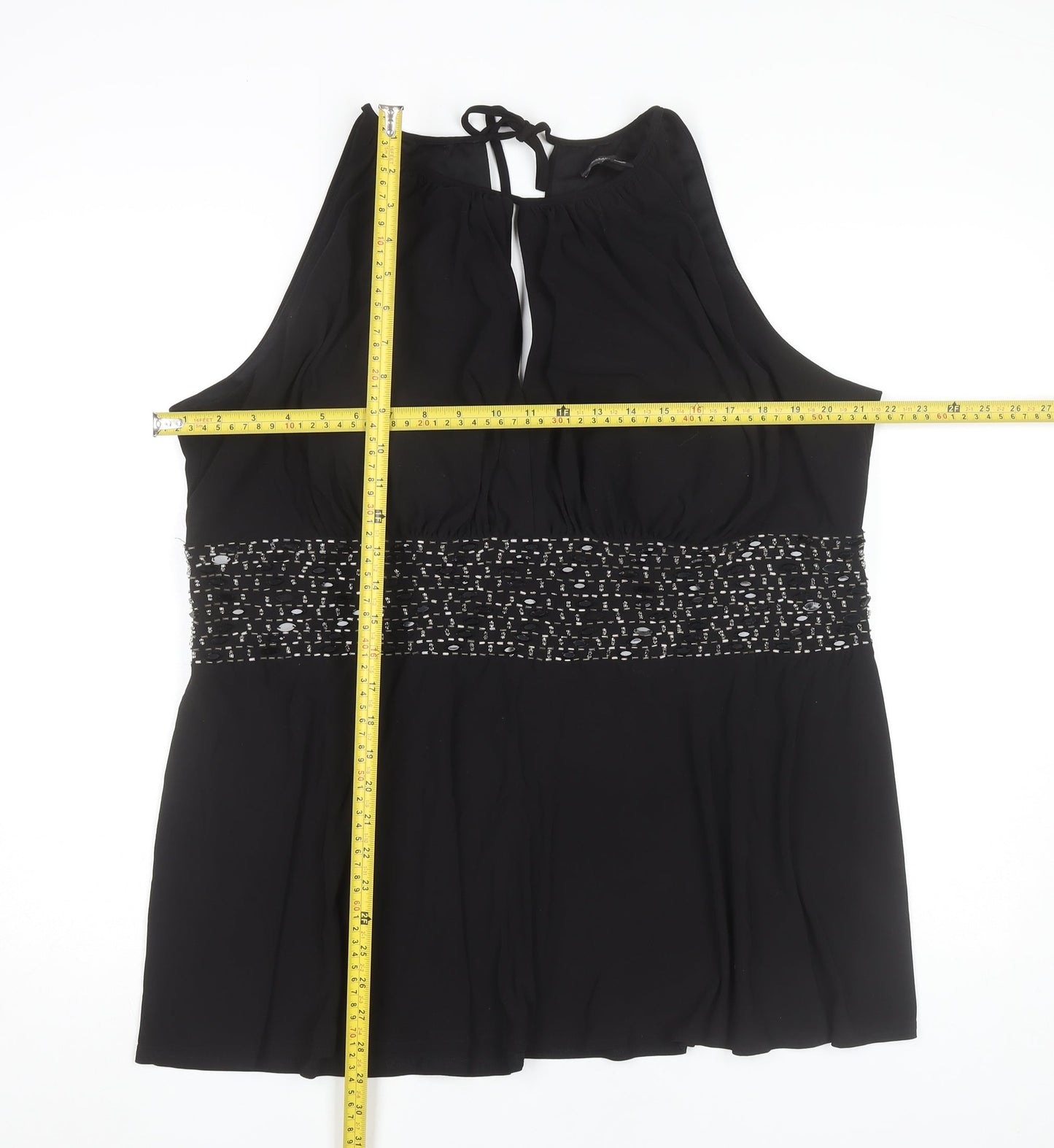 R&M Richards Women’s Black Beaded Halter Tunic Blouse Size 22 Plus